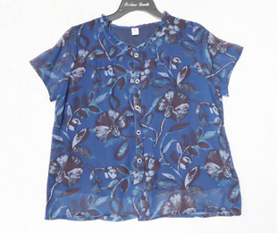 真丝短袖t恤夏装女士，桑蚕丝衬衫薄款蓝色花朵