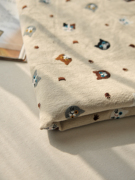 棉麻布料卡通猫咪刺绣，沙发抱枕包包窗帘盖布服装，面料沙发布料面料