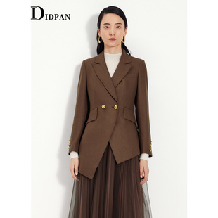 IDPAN女装2023秋季职场修身西装领不对称下摆设计感西装外套