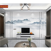 8D新中式电视背景墙纸3d立体水墨山水画墙布沙发客厅现代简约壁画