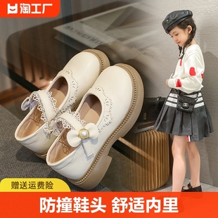 女童鞋子儿童公主小皮鞋，2024年春秋季女孩，女宝宝黑色单鞋大童