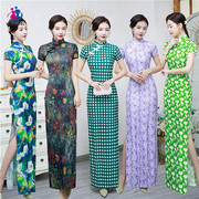 旗袍2023年夏季复古中国风女装，花朵长款年轻款改良表演连衣裙
