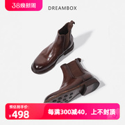 dreambox冬季女靴英伦复古胎，牛皮切尔西靴真皮底手工，固特异马丁靴