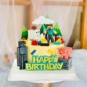 我的世界儿童生日蛋糕装饰积木，方块人情景蛋糕摆件布置用品公仔
