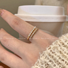 冷淡风锆石金色珍珠戒指轻奢高级感开口指环小众独特设计感食指戒