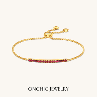Onchic微镶线条手链女红宝石手绳手镯精致高级感情人节礼物饰品