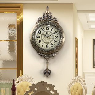 欧式复古挂钟时尚钟表，挂墙客厅家用2023美式轻奢网红时钟挂表