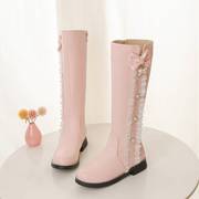 童靴女童女子高筒靴粉色儿童，软皮时尚洋气长筒靴中大童加绒1003n