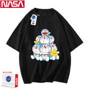 NASA哆啦a梦T恤小叮当机器猫纯棉印花夏季情侣衣服男女五分袖