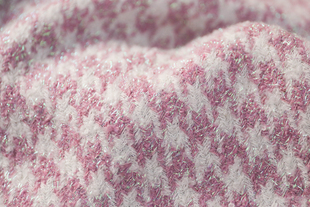 意大利进口温润璀璨彩丝桃红白色犬齿千鸟格纹编织羊毛混纺布料