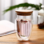 双层耐热玻璃杯咖啡杯家用隔热水杯牛奶杯带盖茶杯个人专用果汁杯