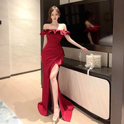 红色晚礼服女2024高端轻奢小众高级感宴会气质性感法式鱼尾裙