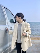  韩国羊毛中款大衣914单排扣翻领时尚休闲女装大衣