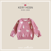 KeryHebn儿童毛衣秋冬女童针织衫可爱粉色卡通兔子套头毛衣