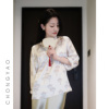 chongyao重瑶-羽扇优雅温婉新中式印花真丝上衣衬衫