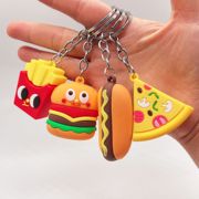 创意仿真食物钥匙扣挂件pvc软胶，汉堡薯条披萨热狗玩具钥匙链
