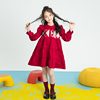 时尚宽松娃娃领儿童长款连衣裙2023春装薄款女童泡泡袖红裙子显白