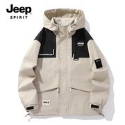 jeep夹克外套男秋冬季2023拉链，连帽夹克加绒加厚休闲宽松上衣