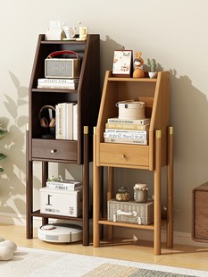 宜家家用实木小书架靠墙，落地式简约置物架客厅多层储物小书柜电视