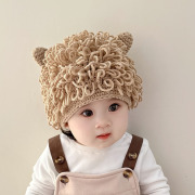 婴儿帽子秋冬季男宝宝，假发帽搞怪卷发，男孩幼儿毛线搞笑爆炸头帽子