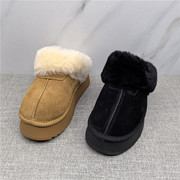 磨砂牛皮尾货处理冬季真皮女棉靴，加厚保暖羊毛，口雪地棉拖鞋
