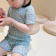 儿童睡衣夏季薄款套装，2024女童家居服碎花，棉质甜美短袖两件套