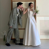法式白色吊带缎面出门轻纱，新娘结婚领证登记宴会简约敬酒晚礼服裙