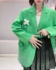 欧货绿色西服女重工烫钻立体花朵原创小众设计感外套2023秋季潮牌
