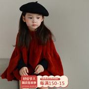 女童斗篷秋冬2023韩版女宝宝洋气，针织外套婴儿，新年装红色披风