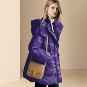 法式冬装连帽紫色羽绒服女中长款2023时尚洋气，设计感鸭绒外套