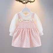 女宝宝春装长袖连衣裙1-4岁女童，长袖打底衫背心裙两件套小童裙子