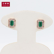 金奇麟俄罗斯585紫金14K玫瑰金时尚奢华气质镶嵌锆石绿色宝石耳钉