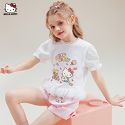 HELLO KITTY女童套装夏季2025新款儿童薄款中大童短袖T恤短裤