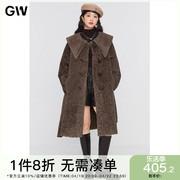 GW大码女装仿澳洲羊毛大衣2022冬微胖mm长款宽松显瘦皮草外套
