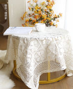 森系棉线镂空针织仿手工，桌布茶几餐桌餐艺台布盖，巾棉本色(栀