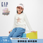Gap女童春季2024纯棉双面亮片印花T恤儿童洋气长袖上衣890398