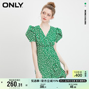 only奥莱春夏泡泡，袖荷叶边短款连衣裙女