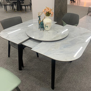 极简岩板餐桌长方形可伸缩现代吃饭桌子晶石餐台小户型简约带转盘