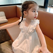 女童白色连衣裙夏装2023儿童无袖，裙子背心裙女宝宝蕾丝公主裙
