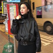 黑色皮衣外套，女2022年收腰显瘦休闲机车服小个子，短款pu皮夹克
