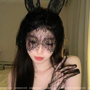 黑色性感猫耳朵发箍女蕾丝面罩眼罩遮脸网纱头纱发饰万圣节头饰