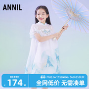 安奈儿童装女童连衣裙2023夏短袖(夏短袖)女孩，中国风汉服仙女网纱裙子