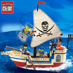 启蒙积木加勒比海盗船模型儿童益智力拼装玩具男孩小颗粒拼插拼图