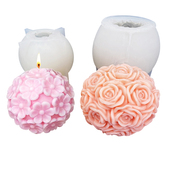 玫瑰花球六瓣花朵球蜡烛模蜡烛石膏摆件花球蜡烛模具硅胶翻糖模
