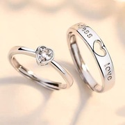 纯银情侣款戒指女结婚一心一意对戒男一对小众设计足银食指婚戒99