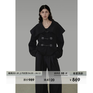 UNSPOKEN100羊毛海军领短款双面呢大衣女冬2025新款简约毛呢外套