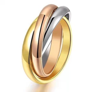 三生三世情侣戒指个性简约18k玫瑰金三环(金三环)不掉色钛钢戒指女饰品