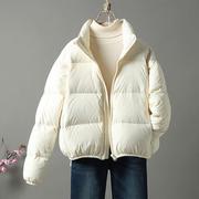 白色羽绒服女短款2023冬季时尚面包服立领，轻便白鸭绒(白鸭绒)休闲外套