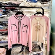 地球店 粉色小香开衫毛针织衫外套女2023秋季修身甜美上衣