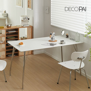 小户型餐桌长方形现代简约白色，不锈钢铁艺家用餐厅，桌椅组合饭桌